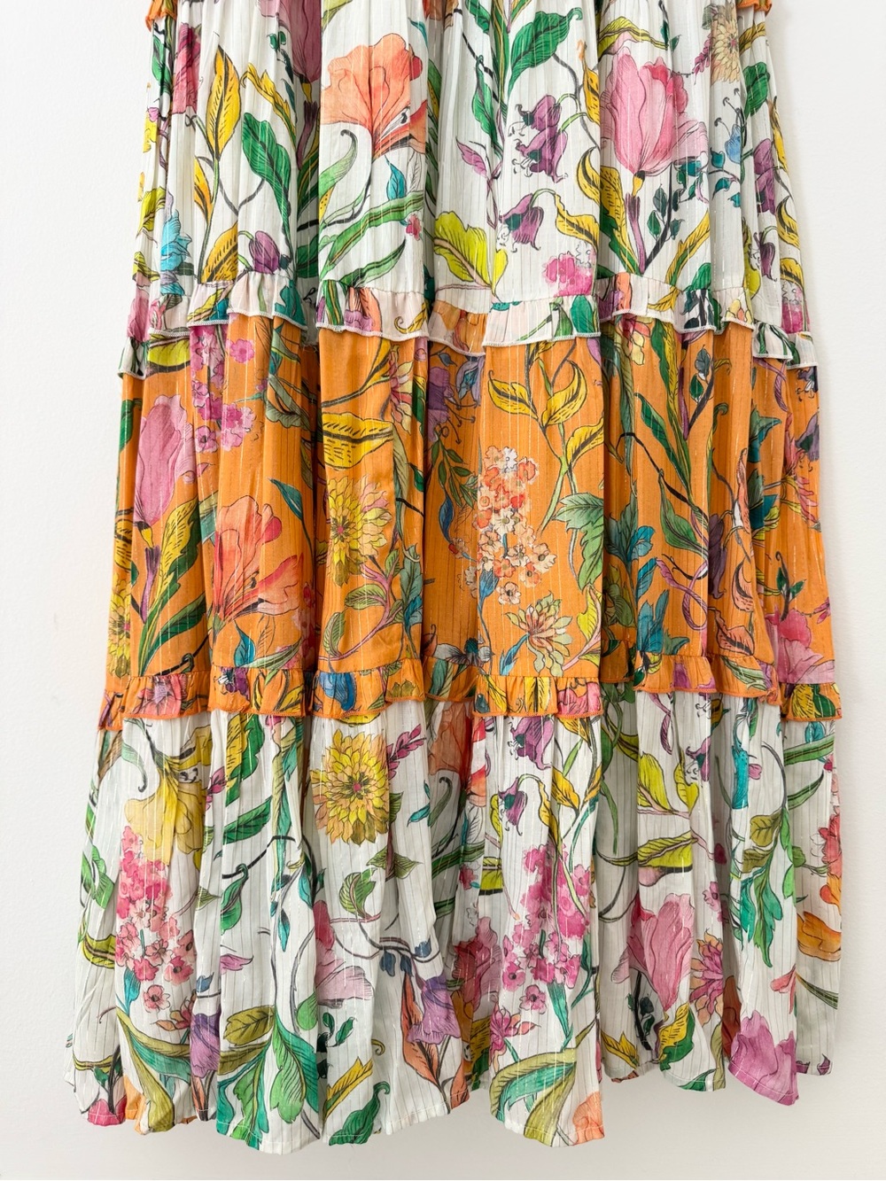 PQ Swim x Anthropologie Floral Ruffle Tiered Maxi Dress Orange White Size L - Picture 10 of 16